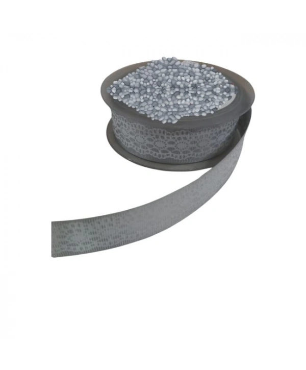 Tafta Dantel Görünümlü Kurdele Gri 25 Mm 2 Metre