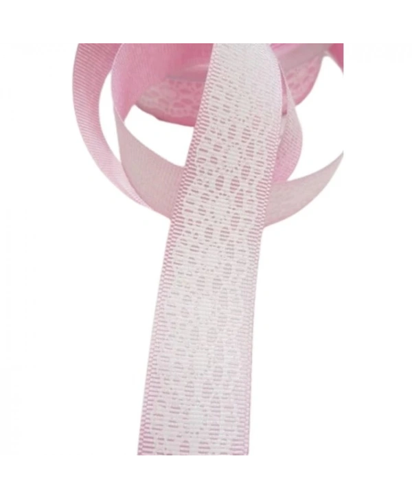 Tafta Dantel Görünümlü Kurdele Pembe 25 Mm 1 Metre