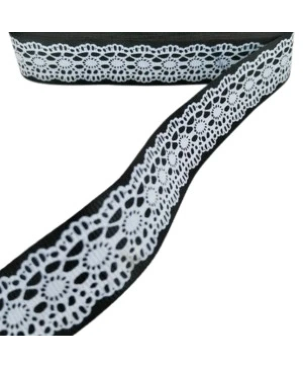 Tafta Dantel Görünümlü Kurdele Siyah 25 Mm 1 Metre