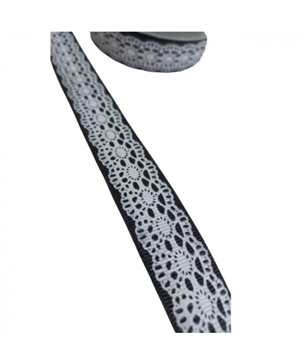 Tafta Dantel Görünümlü Kurdele Siyah 25 Mm 1 Metre