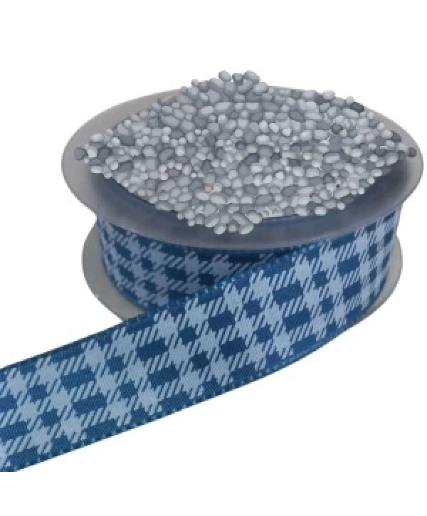 Tafta Ekoseli Kurdele 25 Mm İndigo 10 Metre