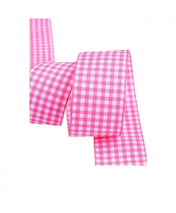 Tafta Ekoseli Kurdele 25 Mm Pembe 1 Metre