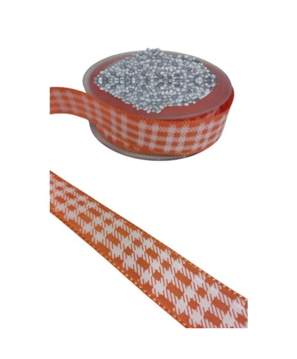 Tafta Ekoseli Kurdele 25 Mm Turuncu 10 Metre