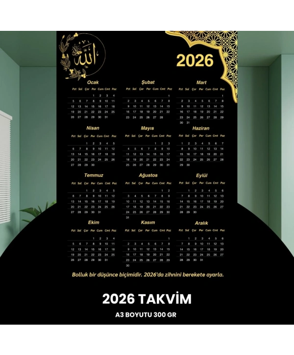 Takvim 2026 Premium A3 300 Gr Dijital Baskı Altın
