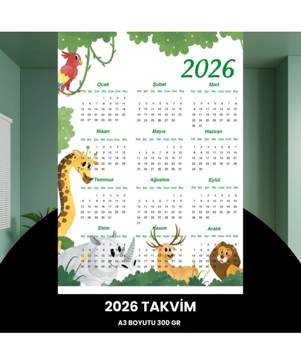 Takvim 2026 Premium A3 300 Gr Dijital Baskı Animal