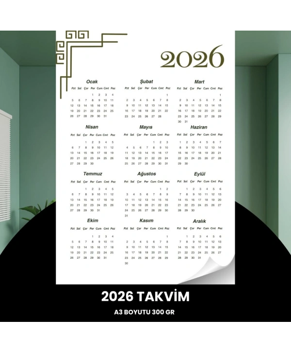 Takvim 2026 Premium A3 300 Gr Dijital Baskı Beyaz