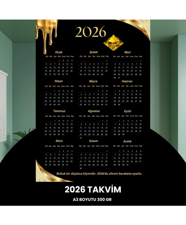Takvim 2026 Premium A3 300 Gr Dijital Baskı Elmas