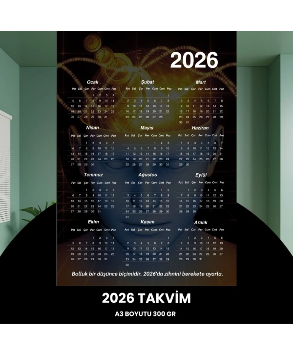 Takvim 2026 Premium A3 300 Gr Dijital Baskı Mistik