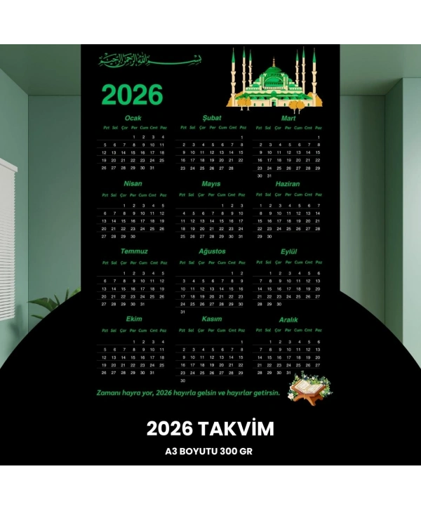 Takvim 2026 Premium A3 300 Gr Dijital Baskı Siyah