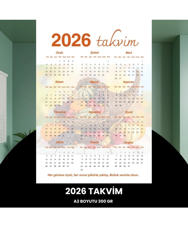 Takvim 2026 Premium A3 300 Gr Dijital Baskı Turuncu