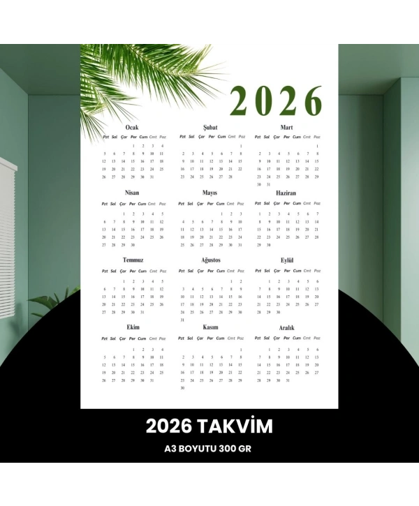 Takvim 2026 Premium A3 300 Gr Dijital Baskı Yeşil Dal