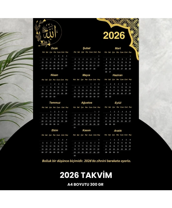 Takvim 2026 Premium A4 300 Gr Dijital Baskı Altın