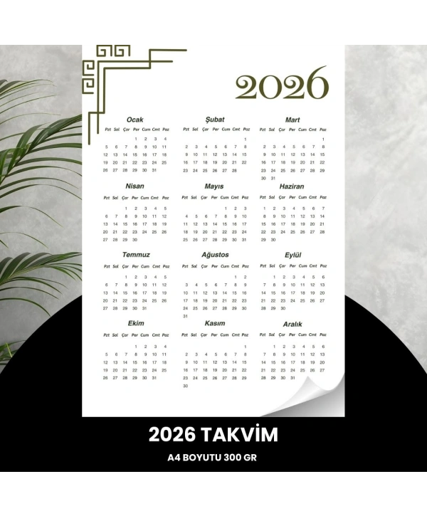 Takvim 2026 Premium A4 300 Gr Dijital Baskı Beyaz