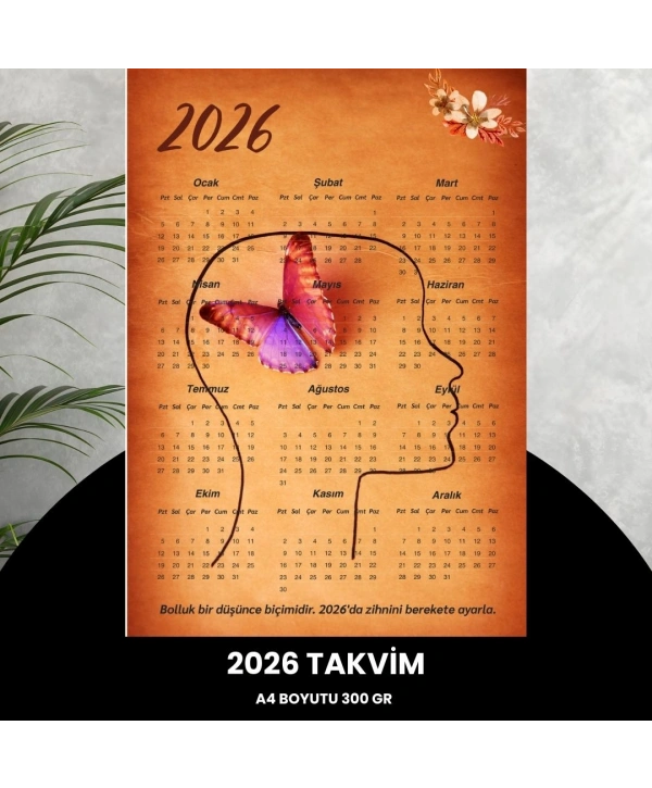 Takvim 2026 Premium A4 300 Gr Dijital Baskı Düşünce
