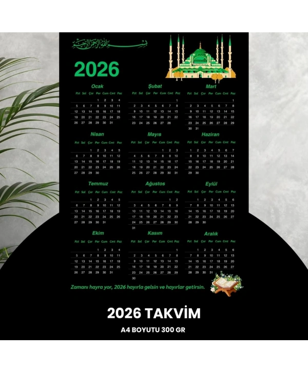 Takvim 2026 Premium A4 300 Gr Dijital Baskı Siyah