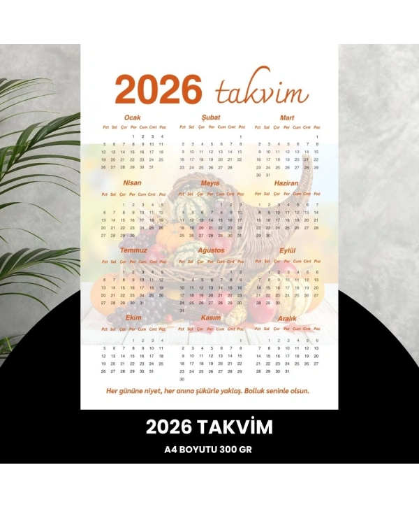 Takvim 2026 Premium A4 300 Gr Dijital Baskı Turuncu