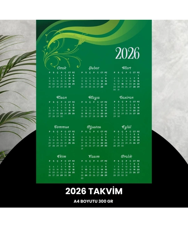 Takvim 2026 Premium A4 300 Gr Dijital Baskı Yeşil