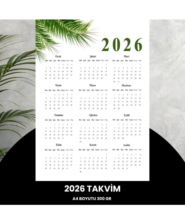 Takvim 2026 Premium A4 300 Gr Dijital Baskı Yeşil Dal