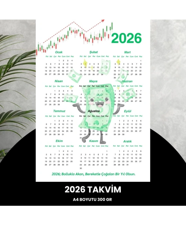 Takvim 2026 Premium A4 300 Gr Dijital Baskı Yeşil Para