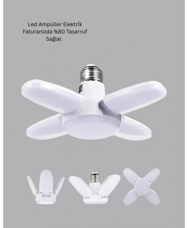 Tasarruflu Pervane LED Ampül 4 Kollu 60 Watt Geniş Alan Aydınlatma