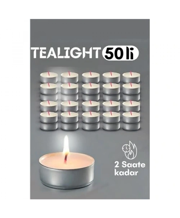 Tealight Mum 50 Adet - Kokusuz Dekoratif Mum