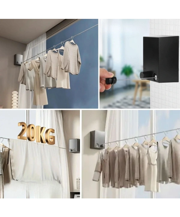 Teleskopik Çamaşır Kurutma Askısı, Pratik Geri Çekilebilir Çamaşır İpi (5047)