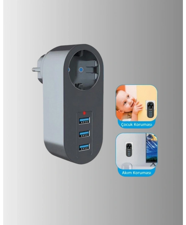 Termal Akım Korumalı 3 USBli Güvenli Priz – Akıllı Akım Dengeleme