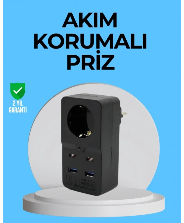 Termal Korumalı Priz Otomatik Çocuk Kilidi 4 USB Type C
