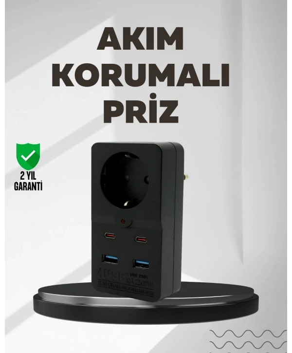 Tip Akım Koruma Prizi 10A 2500W USB Type C Destekli