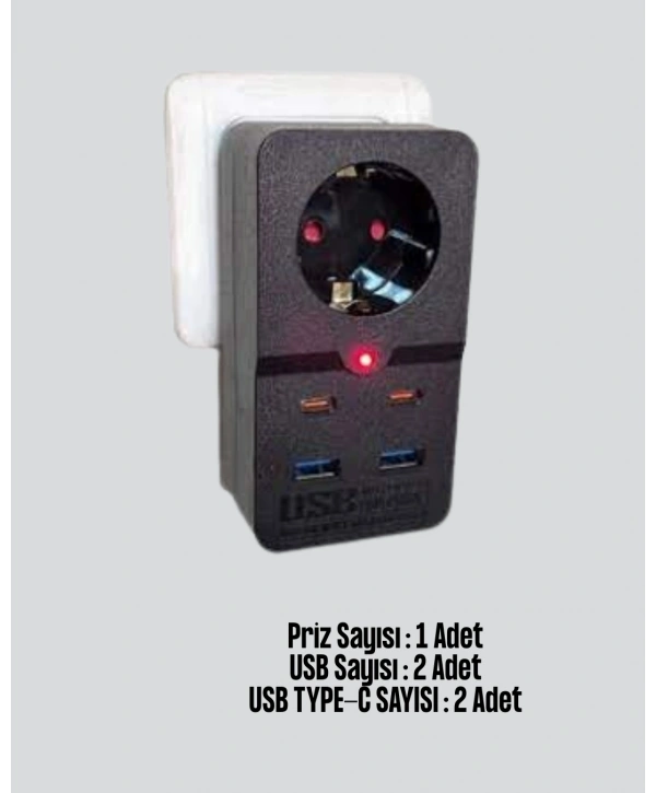 Tip Akım Koruma Prizi 10A 2500W USB Type C Destekli