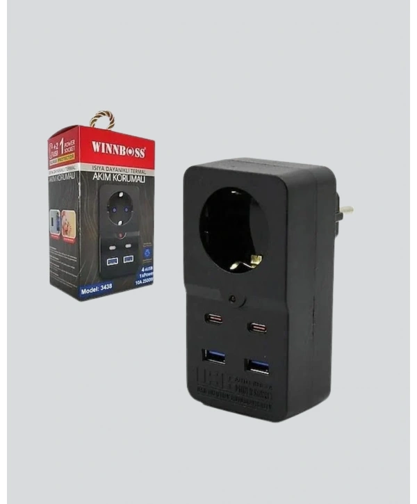 Tip Akım Koruma Prizi 10A 2500W USB Type C Destekli
