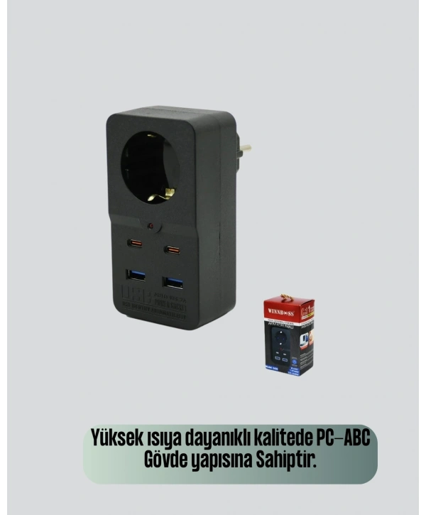 Tip Akım Koruma Prizi 10A 2500W USB Type C Destekli