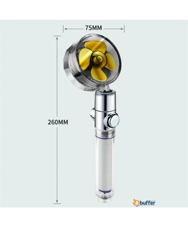Turbo Duş Başlığı Su Tasarruflu 360 Hareketli Pervaneli Tazyikli Tuşlu Duş Başlığı (5047)
