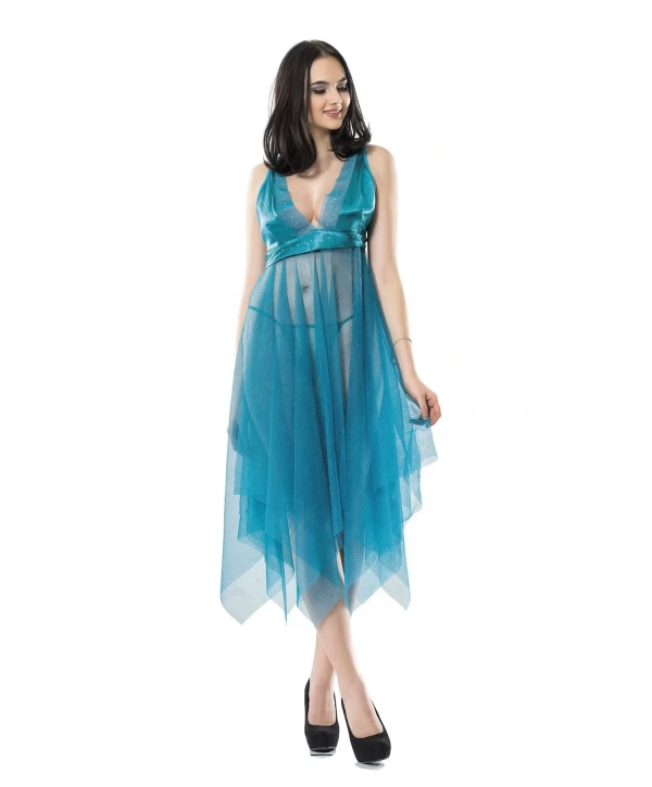 Turkuaz Tül Gecelik - 637b