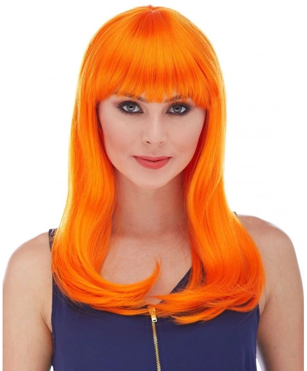 Turuncu Renk Uzun Düz Parti Peruğu (5047)