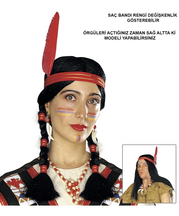 Tüylü Örgülü Hint Peruğu Kızılderili Peruğu (5047)