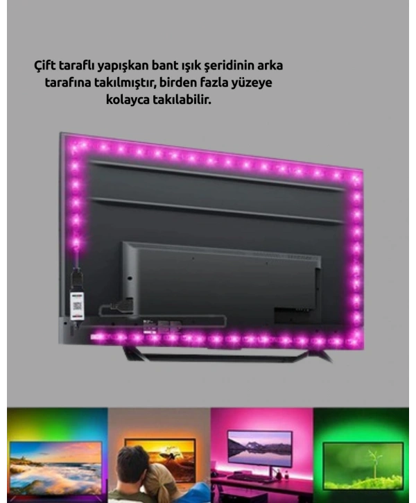 TV Arkası LED Şerit Işık Otomatik Açma Kapama Özellikli 2mt
