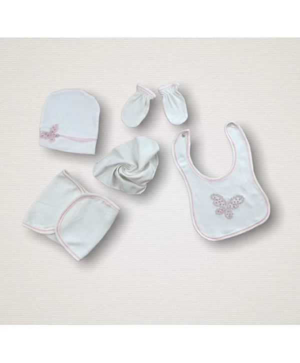 Uçan Kelebekler Nakışlı %100 Cotton Antibakteriyel 10lu Zıbın Takımı Hastane Çıkışı