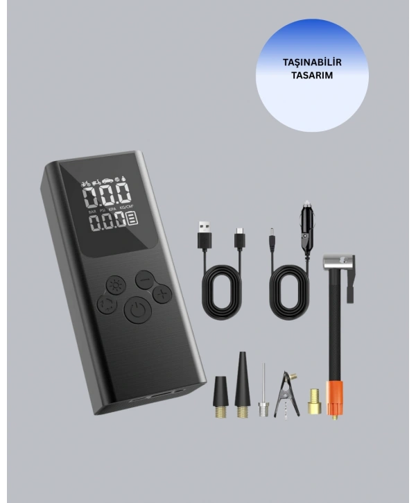USB Şarjlı Taşınabilir Hava Kompresörü Dijital Ekranlı
