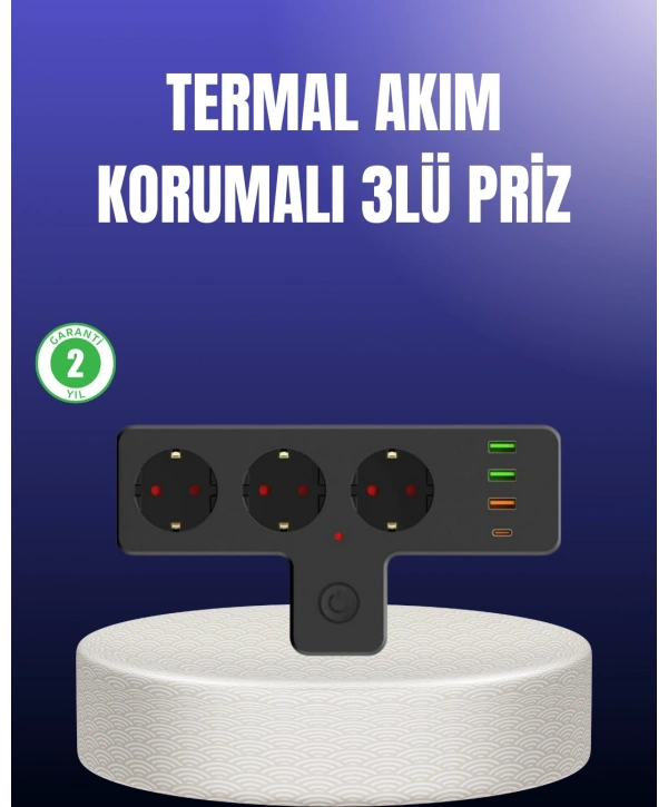 USB ve Type-C Portlu Anahtarlı Çoklu Priz Güç Ünitesi
