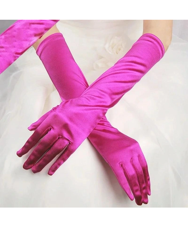 Uzun Boy Ekstra Parlak Saten Eldiven Fuşya Renk (5047)
