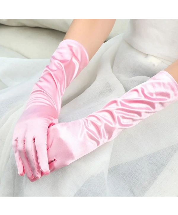 Uzun Boy Ekstra Parlak Saten Eldiven Pembe Renk (5047)