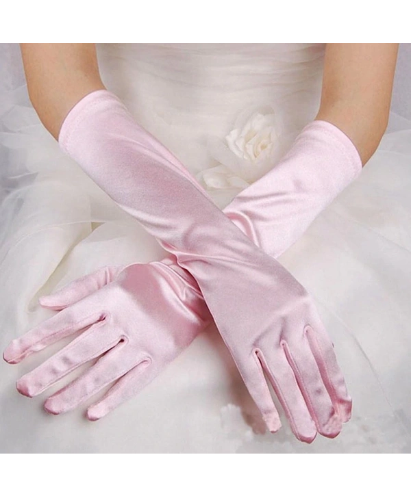 Uzun Boy Ekstra Parlak Saten Eldiven Pembe Renk (5047)