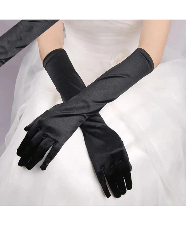 Uzun Boy Ekstra Parlak Saten Eldiven Siyah Renk (5047)