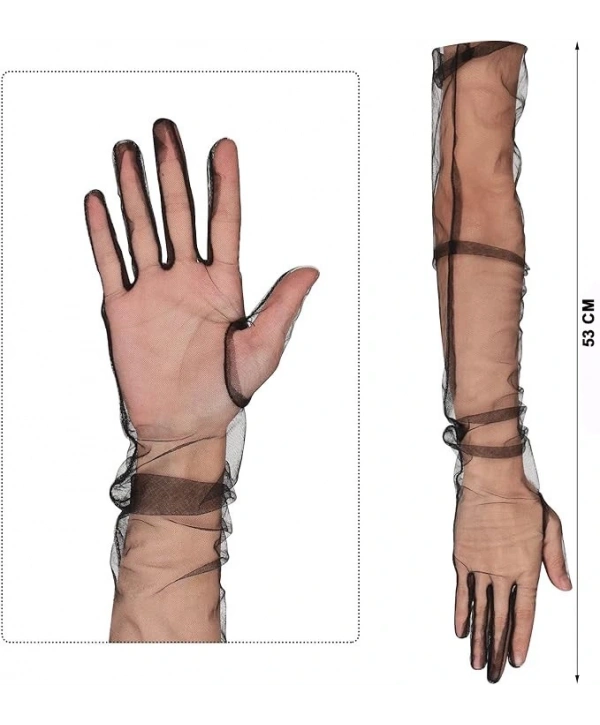 Uzun Boy Likralı Siyah Renk Yetişkin Mega Tül Eldiven 53 cm (5047)