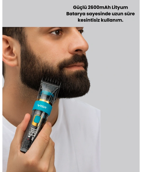 VGR V-695 Şarjlı Profesyonel Erkek Saç Sakal Tıraş Makinesi IPX7 Su Geçirmez