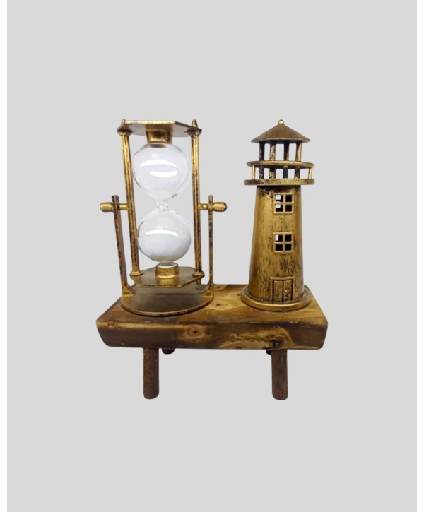 Vintage Kum Saati + Deniz Feneri Modeli – Ahşap Gövdeli Masa Üstü Dekor
