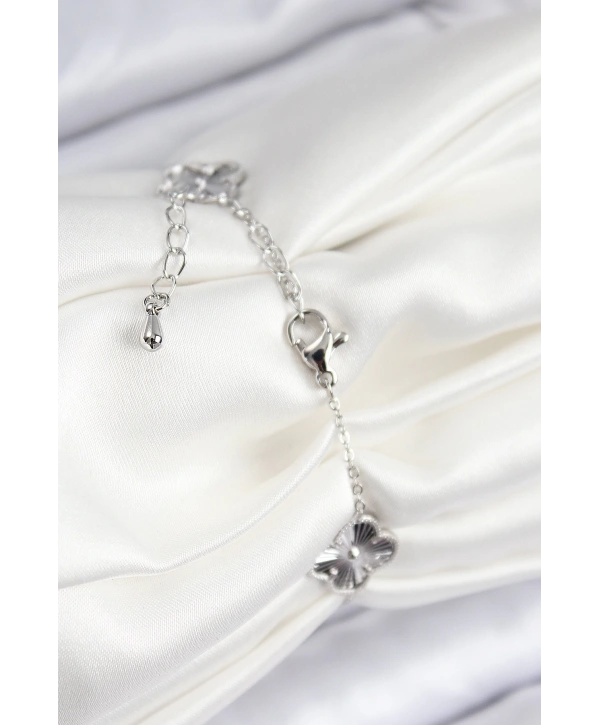 VIP Pirinç Yonca Model Gümüş Renk Kadın Bileklik