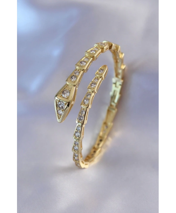 VIP Seri Yılan Model Gold Renk Kadın Kelepçe Bileklik