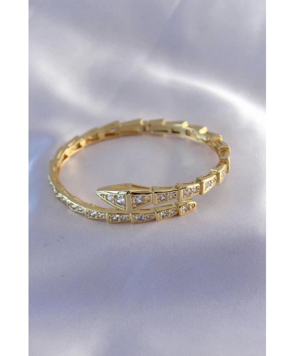 VIP Seri Yılan Model Gold Renk Kadın Kelepçe Bileklik